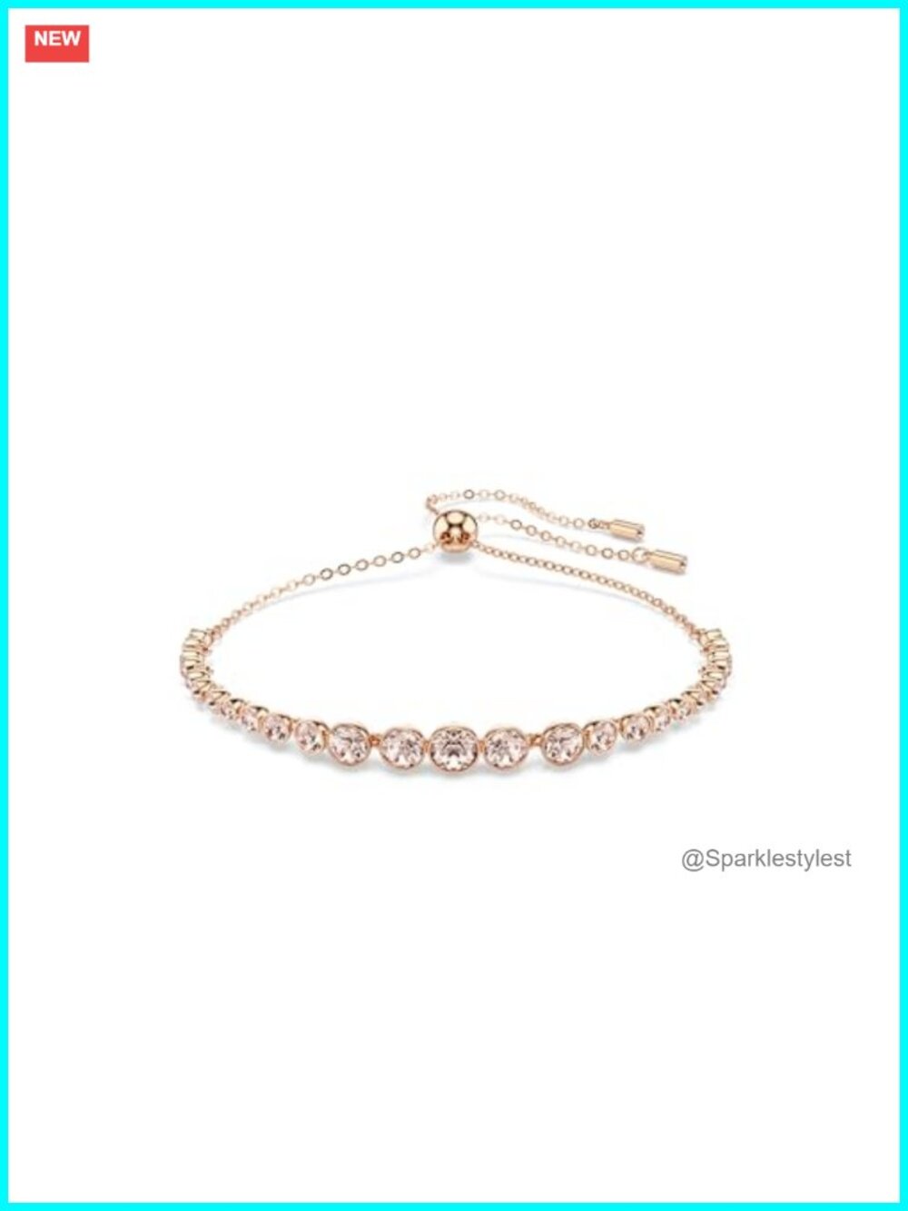 Swarovski Crystal Tennis Bracelet Rose Gold Tone Sliding Clasp